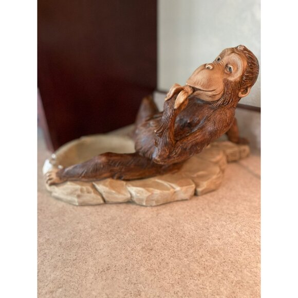 Vintage Unique Lazy Monkey Figurine Bowl With Banana Snack Art - Picture 4 of 8